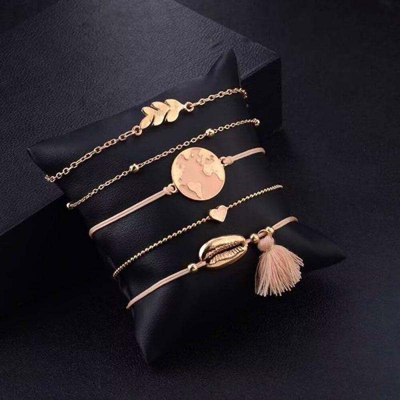 Cross-Border Bestseller: Alloy Tassel Shell Bracelet Set with Drip Oil Bangles - Women's Fashion Jewelry