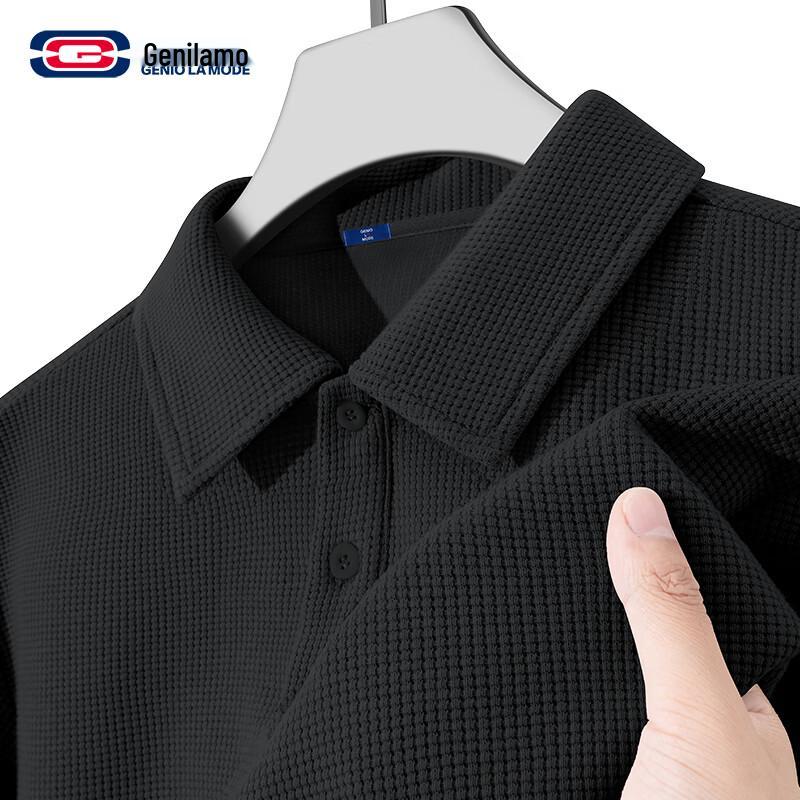 GENIOLAMODE Men's Waffle Knit Short Sleeve Polo T-Shirt