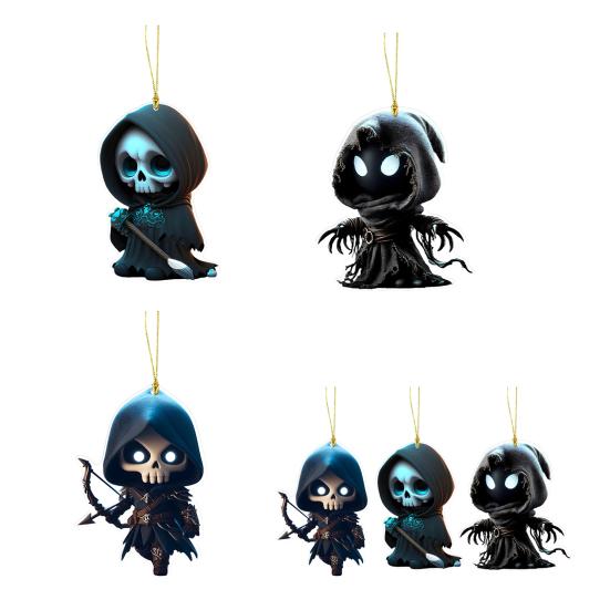Cloak Skeleton Man Pendant 2D Flat Acrylic Bag Charm Car Rearview Mirror Ornament Halloween Christmas Tree Decoration