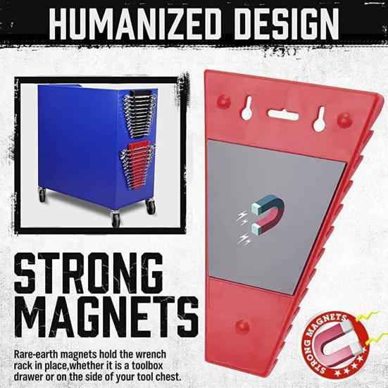 1 Pair Magnetic Wrench Storage Brackets 12-slot Compact Design Easy Installation Brackets for SAE And Metric Wrenches