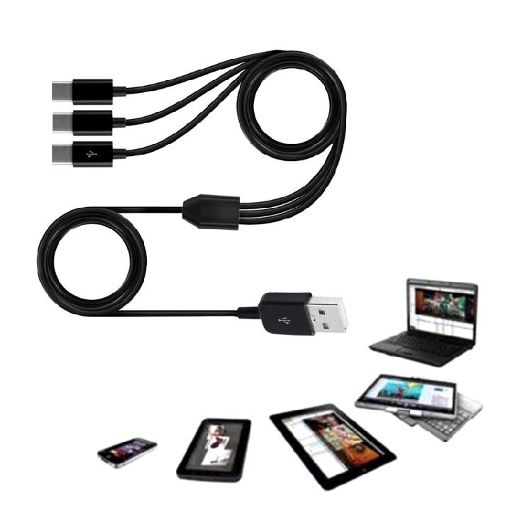 Multi USB C Sync Cable, 3 in 1 Charging Cord with 3 Type-C Male Plug for Mobile