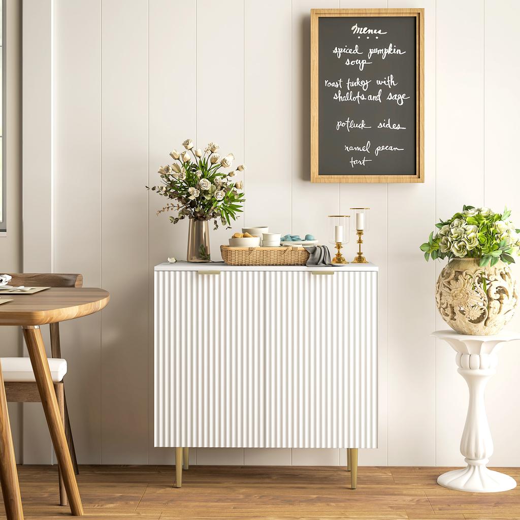 Buffet Cuisine, Meuble de Rangement avec 2 Portes, Étagère Réglable, Pieds Métalliques Surélevés, 80 x 40 x 80 cm, Blanc