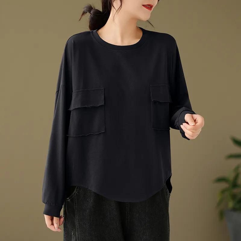 High-end Round Neck Sweatshirt for Women In Autumn Simple Solid Color Long-sleeved Bottoming Shirt Casual Top