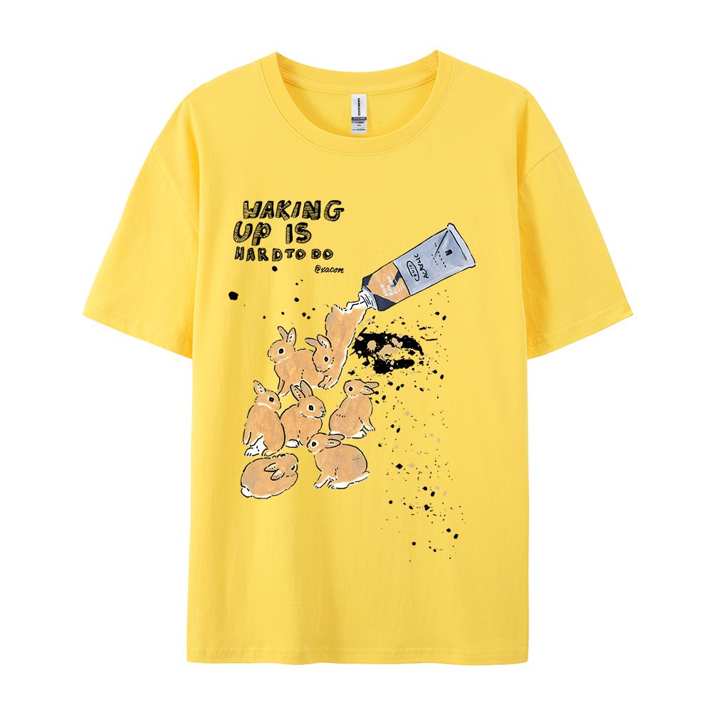 American Retro Rabbit Print Short Sleeved T-shirt For Women Men In Harajuku Lazy Style Pure Cotton Versatile Round Neck Tee