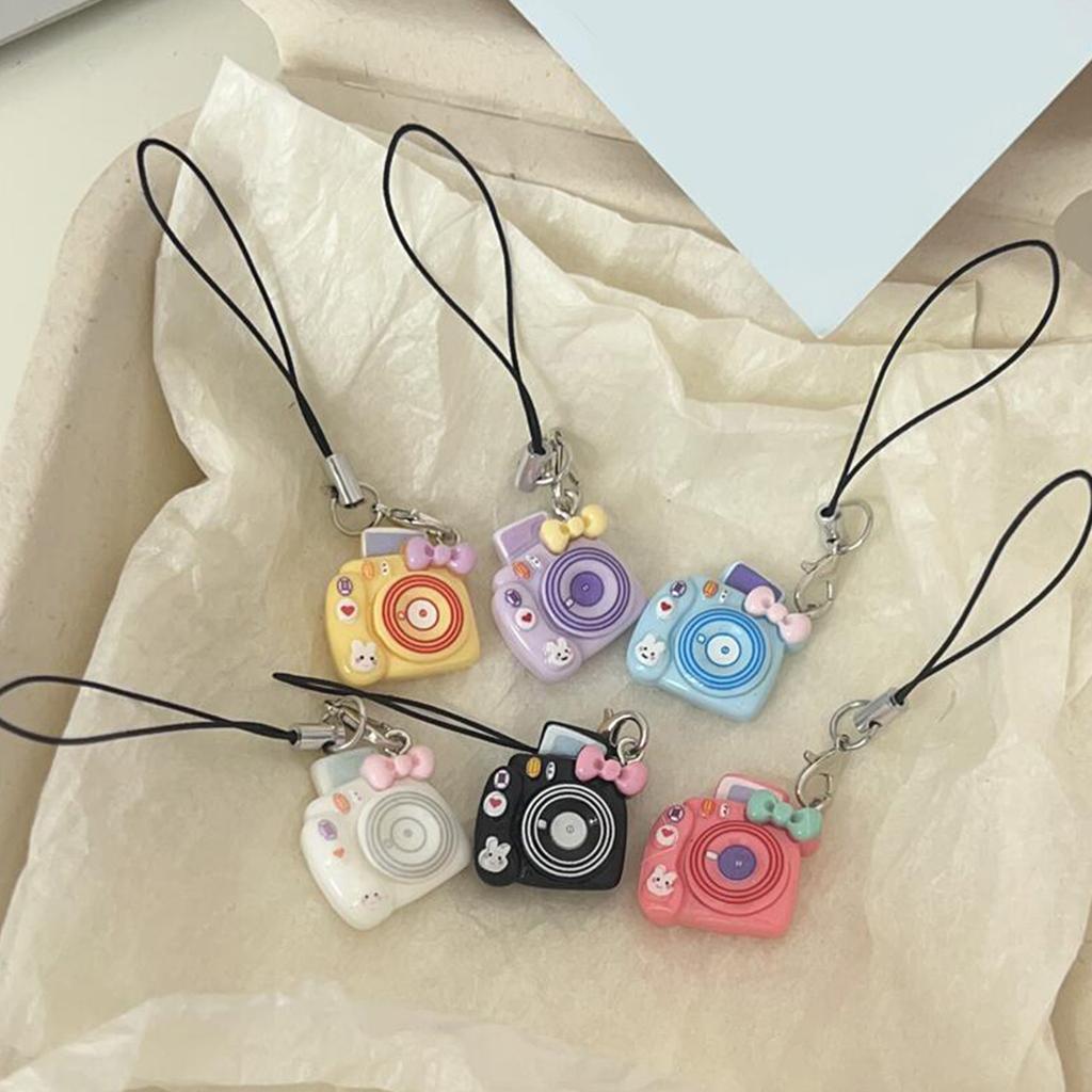 Cute Cartoon Mini Macaron Camera Charm Keychain Pendant Lightweight Phone Chain Resin Accessory For Bags Keys