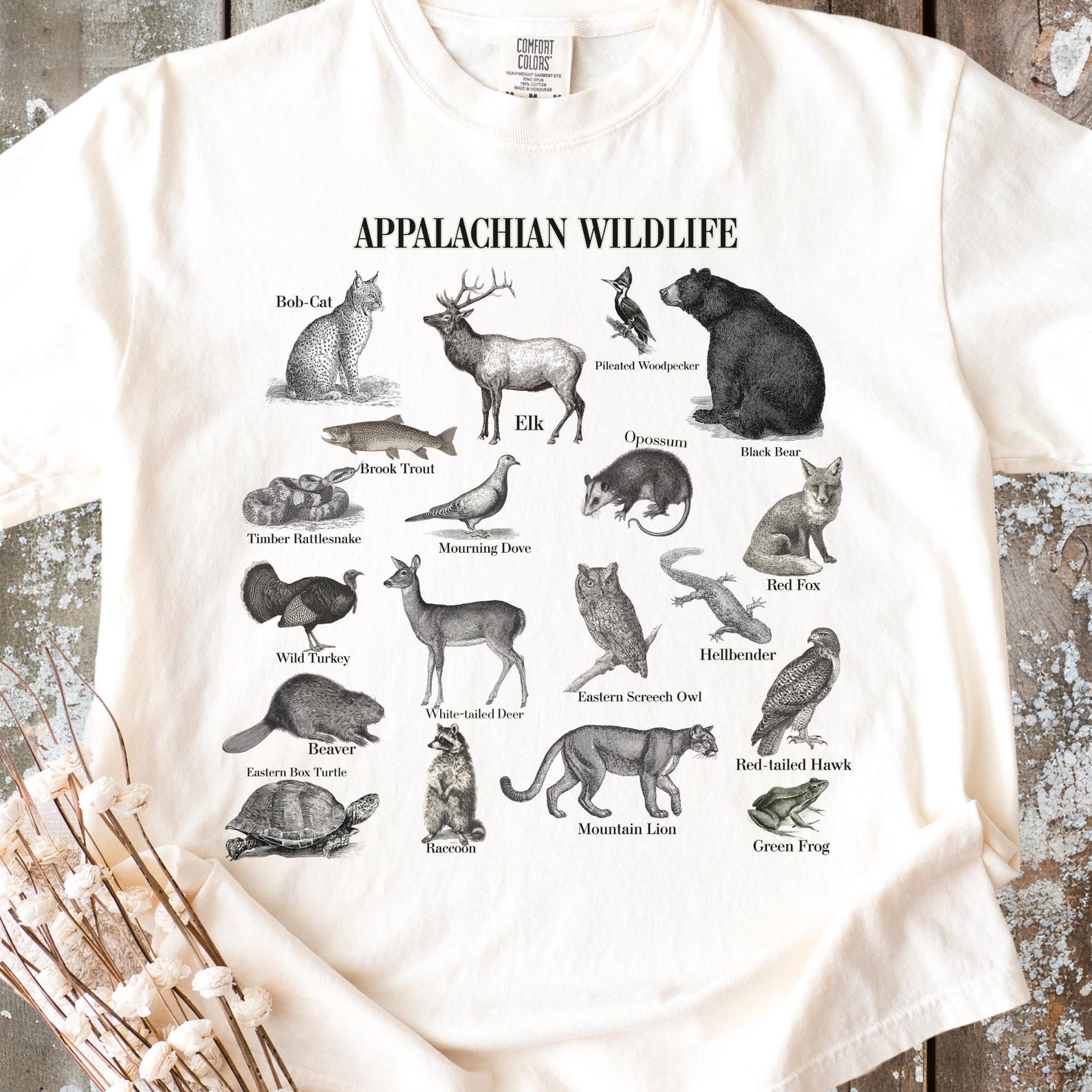 Appalachian Wildlife T-Shirt | Vintage Animal Illustration, Comfort Colors L
