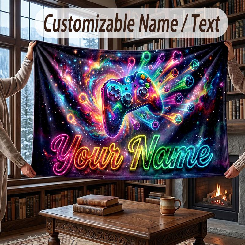 Fantasy Magic Theme Throw Blanket Custom Name Text Personalized Blanket Soft Cozy Blanket for Home Sofa Bed