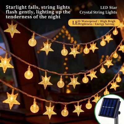 Solar Kristallkugel Lichterkette - Dekorative Außenbeleuchtung mit Sternen & Camping-Baldachinlichter für Nachtmarkt-Atmosphäre