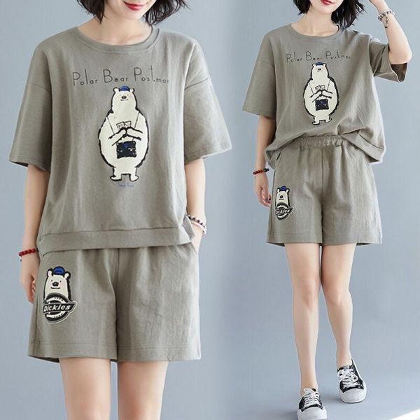 Fat Mm Large Size Casual Sports Suit for Women New Summer Korean Version Loose Slim Shorts Two-piece Set