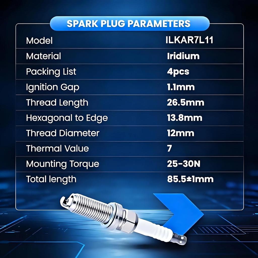 94124 ILKAR7L11 Laser Iridium Spark Plug, Pack of 4, 100k Miles Longevity, 1.0mm Fine Wire Electrode, Fits Select Mazda Models Replacement for NGK
