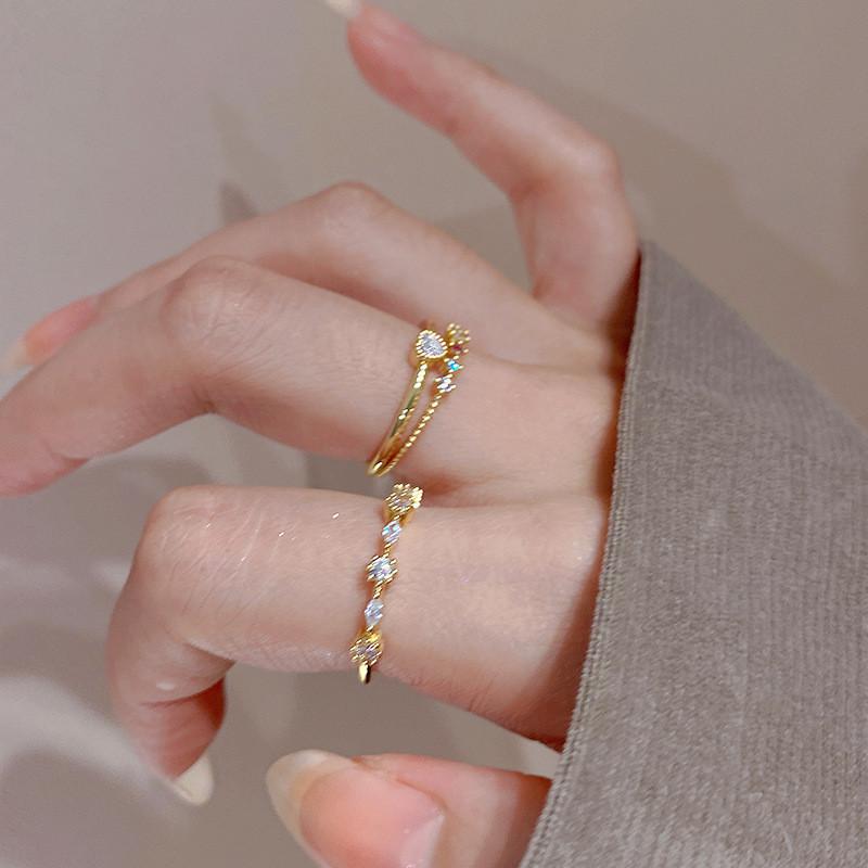 Exquisite Summer Heart Shaped Zirconia Ring Set For Women Adjustable Copper Fashion Jewelry