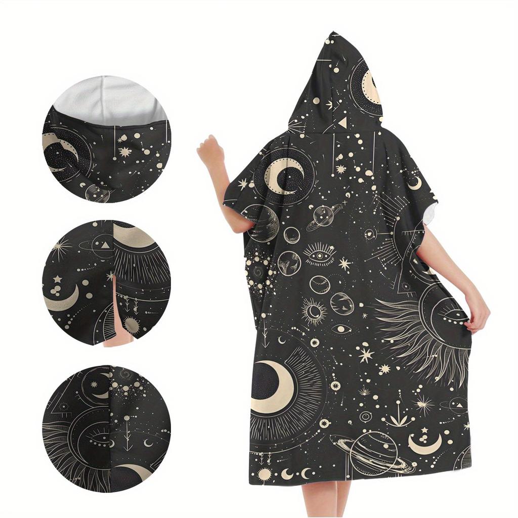 Kawaii Kitten Print Hooded Beach Towel Quick Dry Microfiber Bath Robe Poncho Flat Print for Swimming Pool Outdoor Party Gift