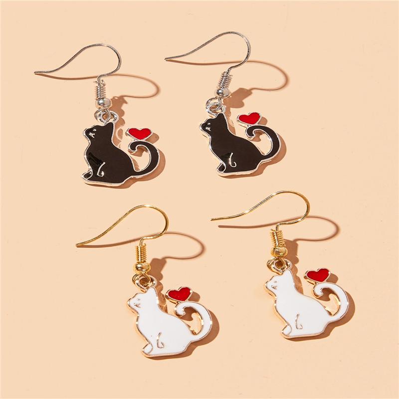 1116 New Fashion Women's Christmas Mascot Cute Cat Earrings Jewelry Fashion Hip Hop Alloy Paint Black Cat Earrings