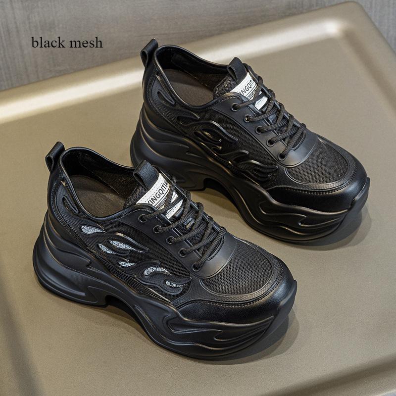 Koznoy 9cm Air Mesh Microfiber Genuine Leather Summer Platform Sneakers Vulcanize Breathable High Brand Casual Women Shoes Lady