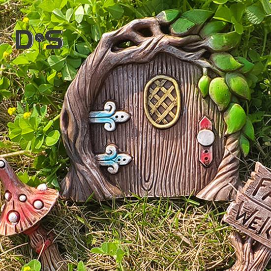 4Pcs Fairy Door Ornaments Hand-Painted Resin Garden Statue Waterproof UV Resistant Outdoor Mini Figurine Courtyard Decorations