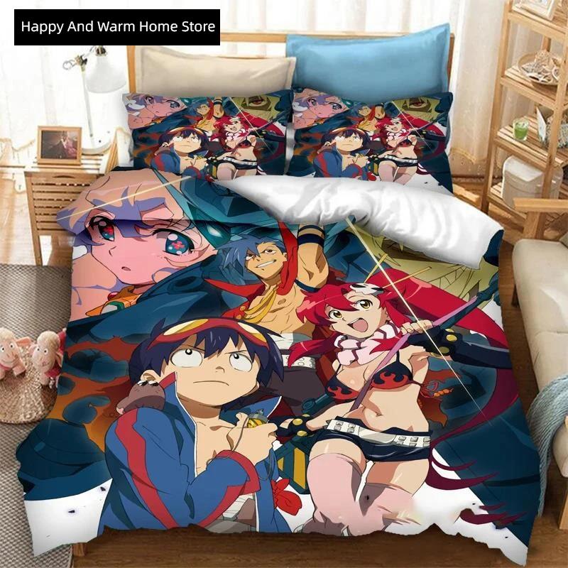 3D Printed Anime Tengen Topa Guren Lagan Soft Duvet Cover Beding Set Double Twin Ful Quen King Adult People Boy Bedclothes Comfortable Quilt Cover