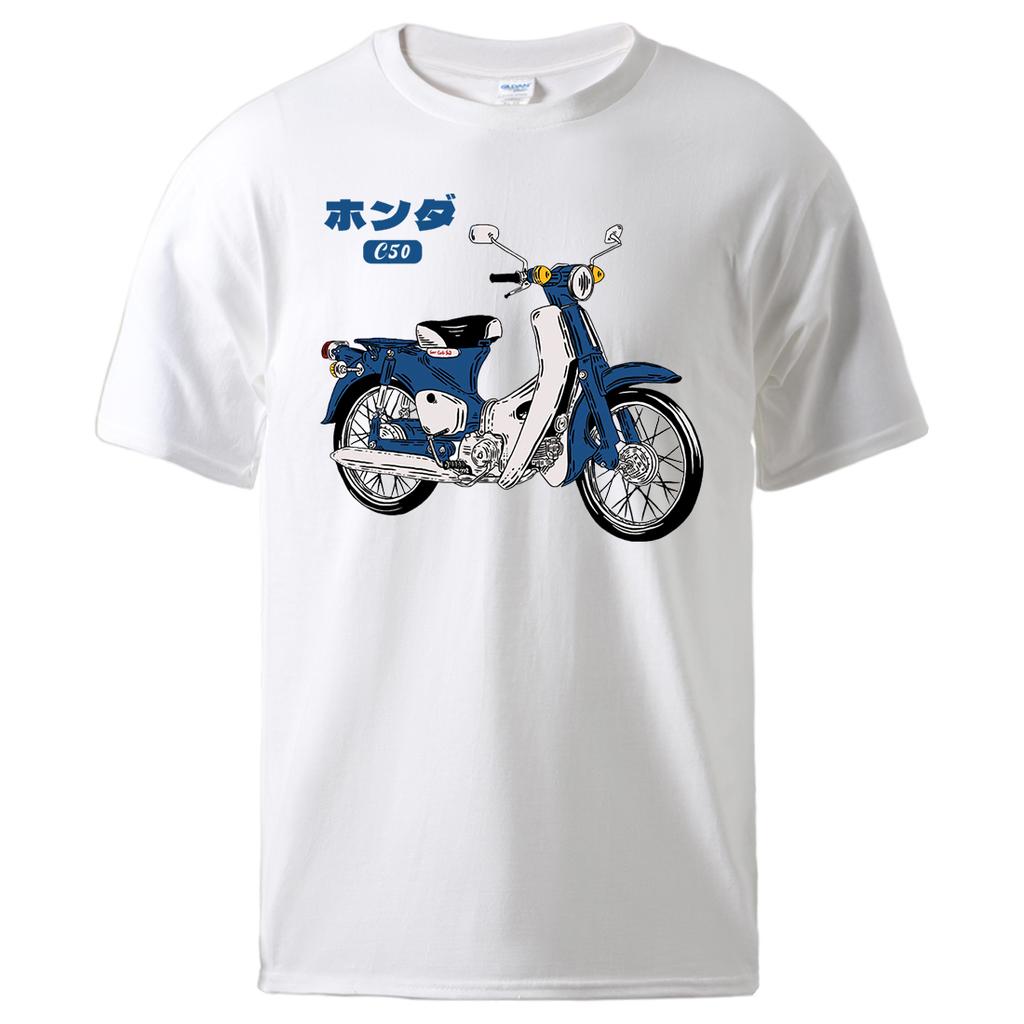 Klassisches Super Cub C50 Motorrad-Print Herren-T-Shirt Baumwolle Mode Kurzarm Weiches Atmungsaktives T-Shirt All Match Basic T-Shirt