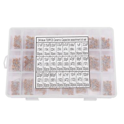720Pcs 24 Types Ceramic Capacitors Assortment Kit 0.1uf 100nf 50V with Storage Box