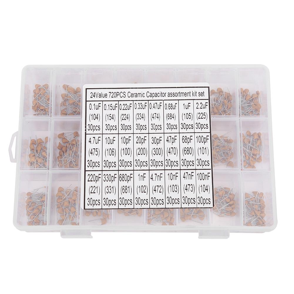 

720Pcs 24 Types Ceramic Capacitors Assortment Kit 0.1uf100nf 50V with Storage Box