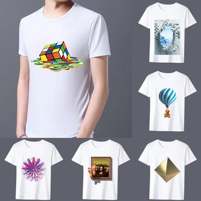 T-shirt Men's Classic White 3D Printing Series Fashion Casual Simple Round Neck Youth Commuter Wear Comfortable Versatile Top