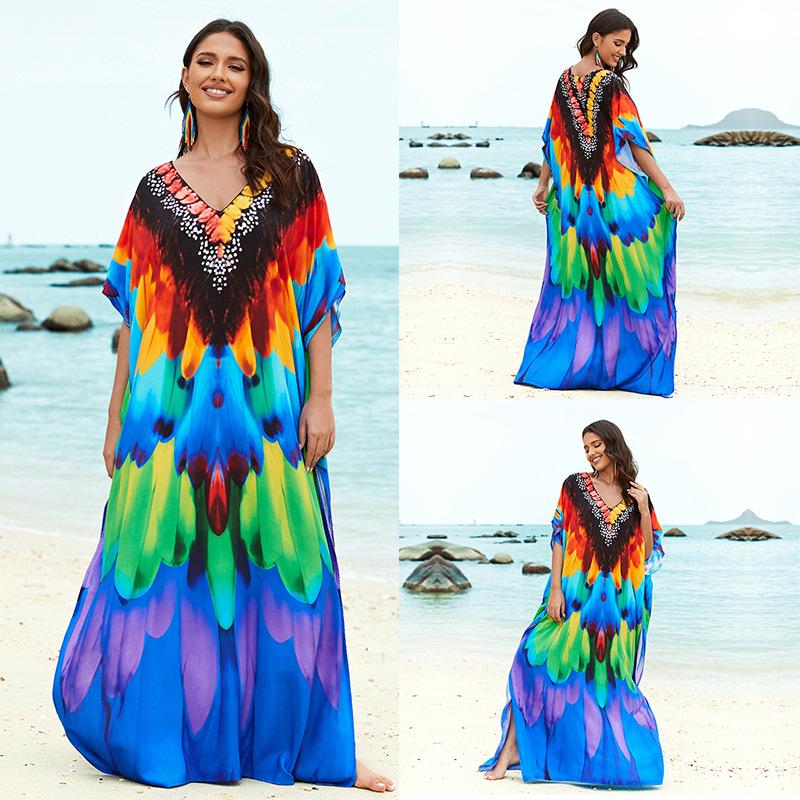European-American Cotton Tie-Dye Beach Dress: Loose Robe & Bikini Cover-Up