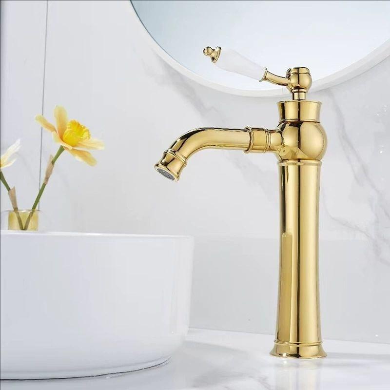 Chrome Basin Faucets Modern Gold Deck Mounted Bathroom Mixer Faucets High Bathroom Sink Faucet Taps