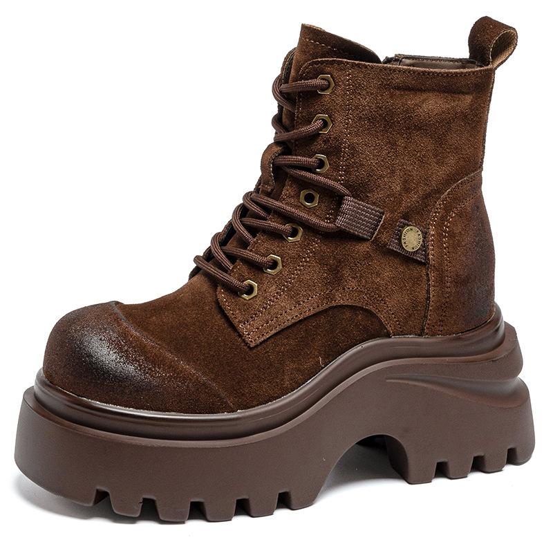 Martin Boots Inner Height Increase Women's Shoes Autumn and Winter New Leather Boots 10CM Shoes Platform Casual Shoes Short Boots Tide A5056