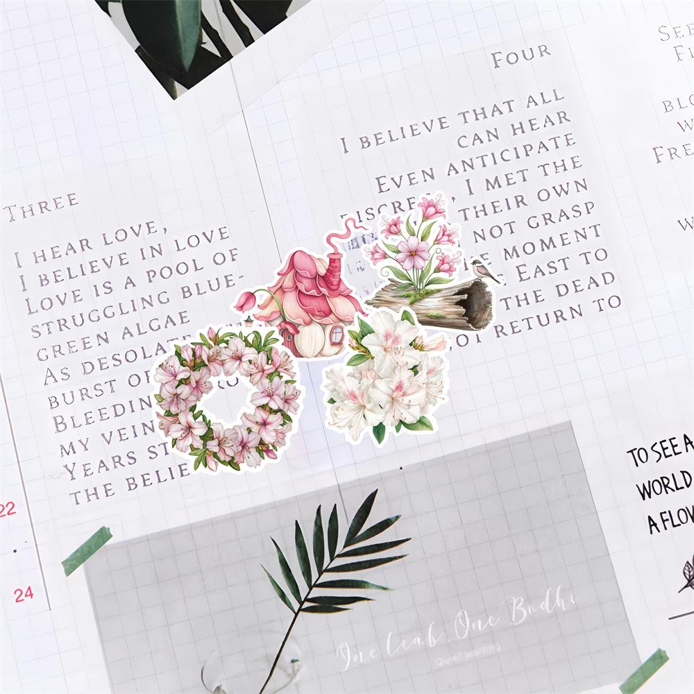 20pcs Watercolor pink azalea and butterfly bouquet Hand Account Stickers Stationery Laptop Fridge Suitcase Skateboard Phone