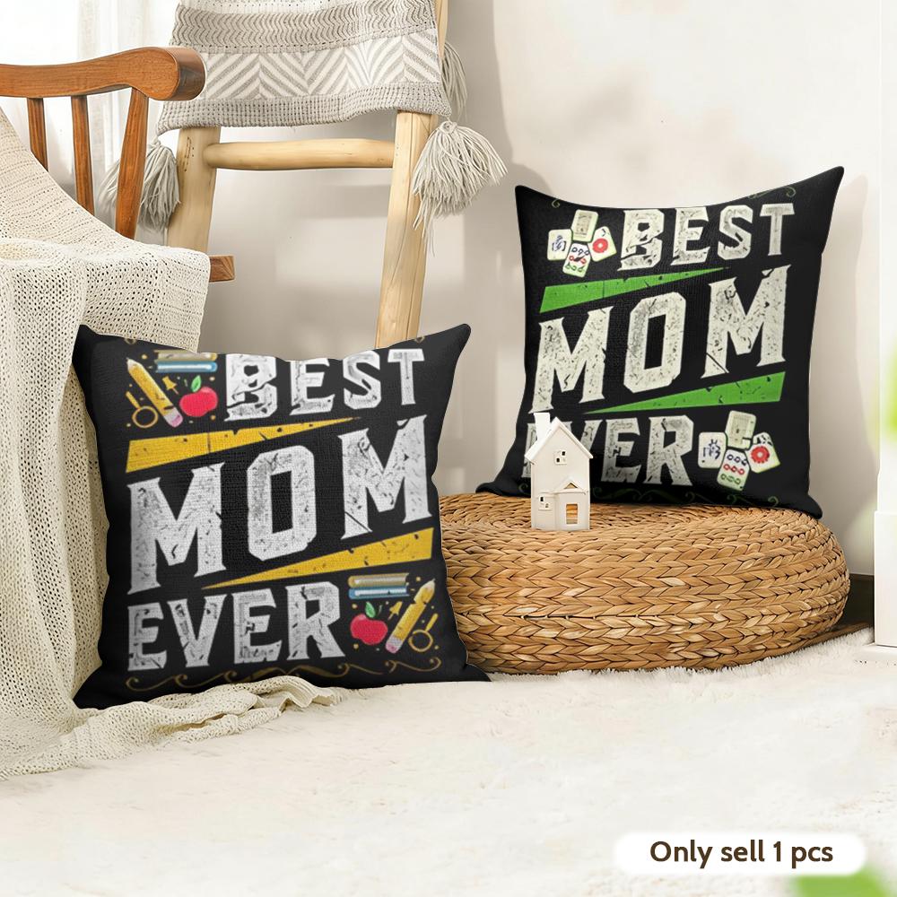 Best Mom Ever Cushion Cover Natural Linen Organic Fabric DoubleSided Printing Couch Pillow Covers Home Decor