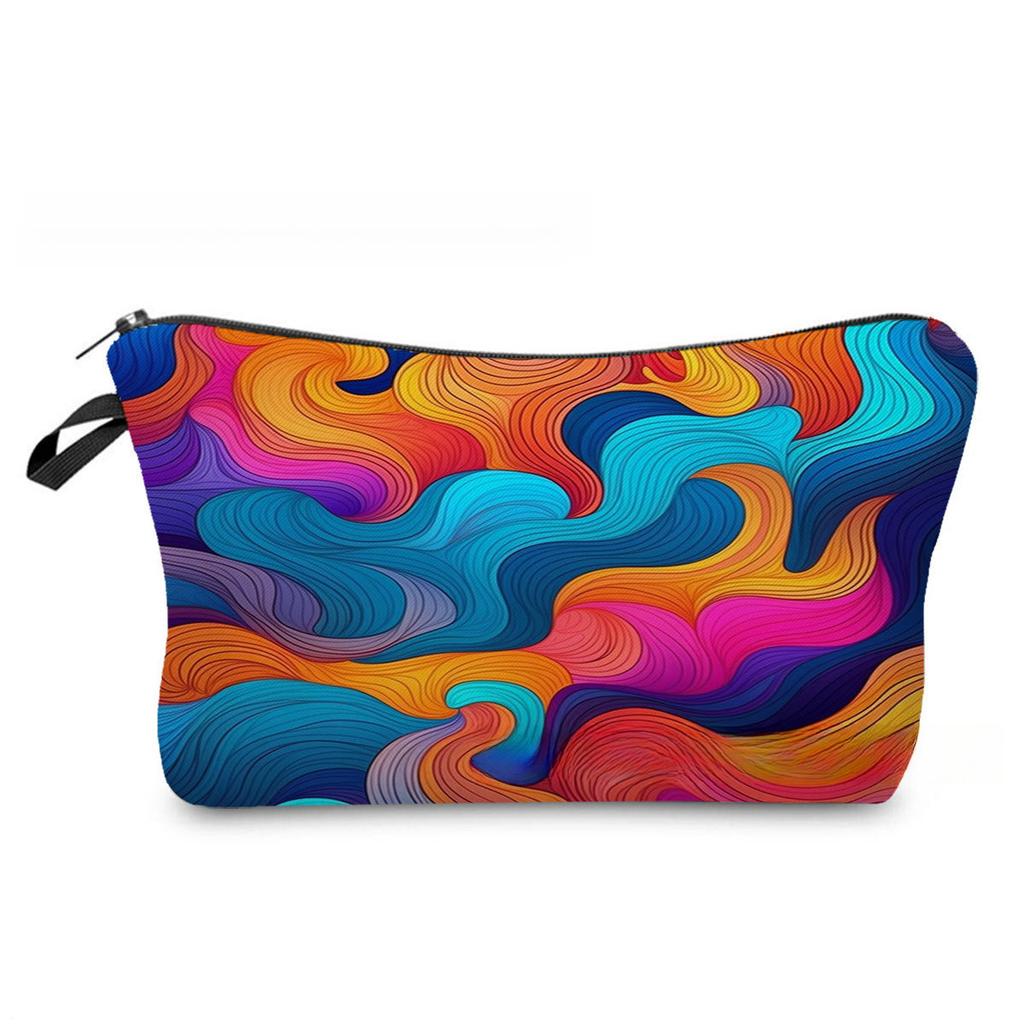 Women Abstract lines Print Cosmetic Bag Toiletries Organize Travel Storage Case 6858