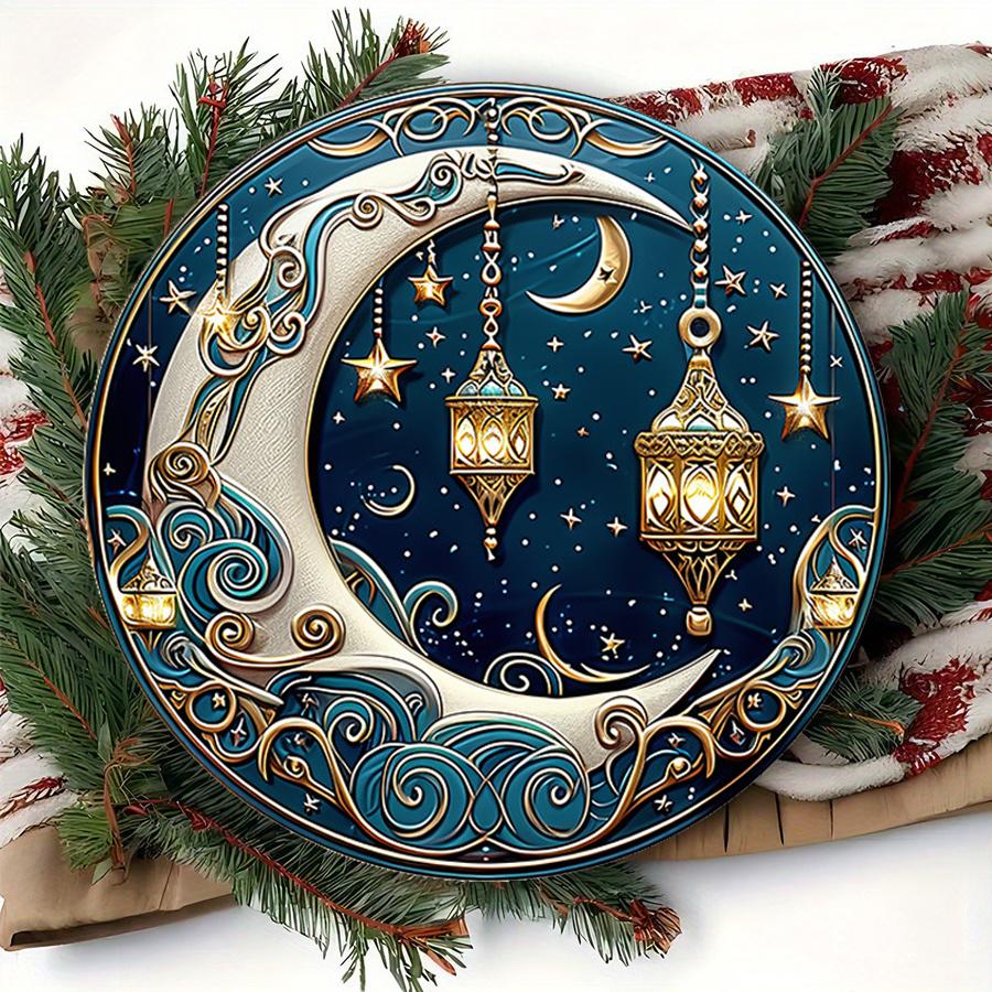 2D Płaski 20cm Ramadan Festiwal Drewniana Wisząca Dekoracja Ścienna - Księżyc Uniwersalny Drewniany Wisiorek Świąteczny, Dekoracja Domu, Znak Powitalny Dekoracja Imprezy, Drewno