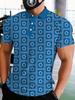 Printed Design – Not Textured Men's Short Sleeve Polo Fashion Golf Tee in Blue and White with Geometric Floral Pattern, Stylish Casual Men's T-Shirt