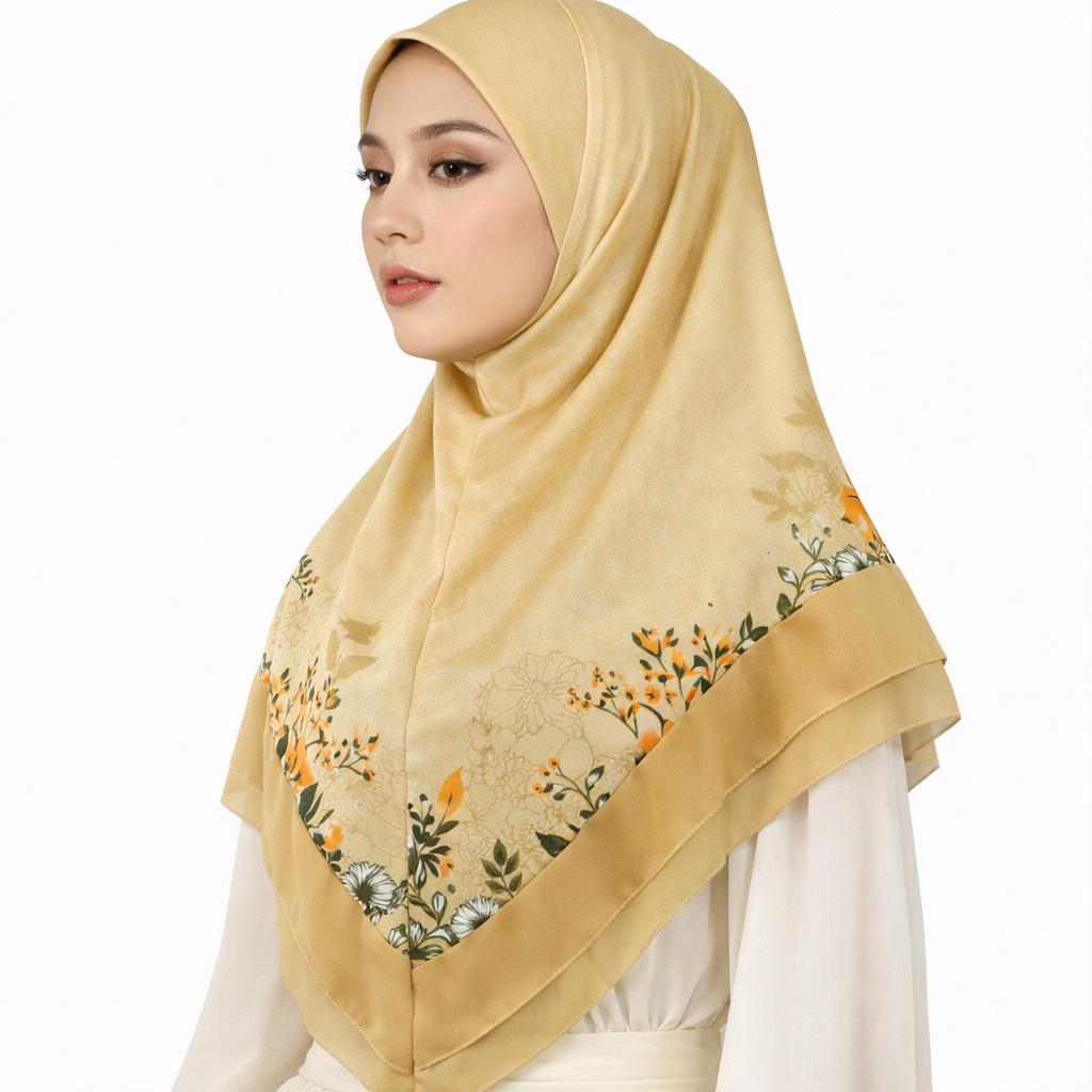 Instant Tudung Bawal Hijab Shawl, Double Layer Plain Polyester Embroidery Scarf for Women Raya Wear Premium Accessories