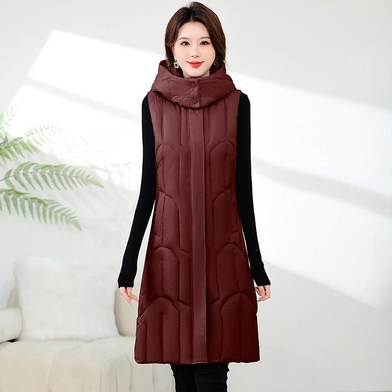 Autumn and winter new down cotton vest women wear medium and long over the knee waist medium vest jacket thick