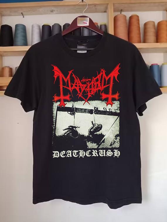 

2025 New Mayhem Hem Hem Band Perimeter Short Sleeve T-shirt Men Women Loose Norwegian Y2k Black Metal Rock Band Half Sleeve 4XL