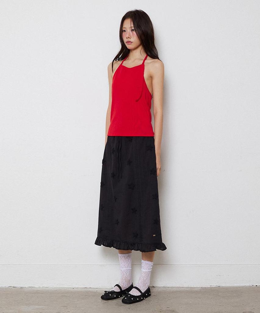 Lense Button Halter Lay-Up Sleeveless Red