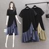 2026 Summer Plus Size Spliced Slim Fit T-shirt Dress for Women - Casual, Long, and Lightweight.