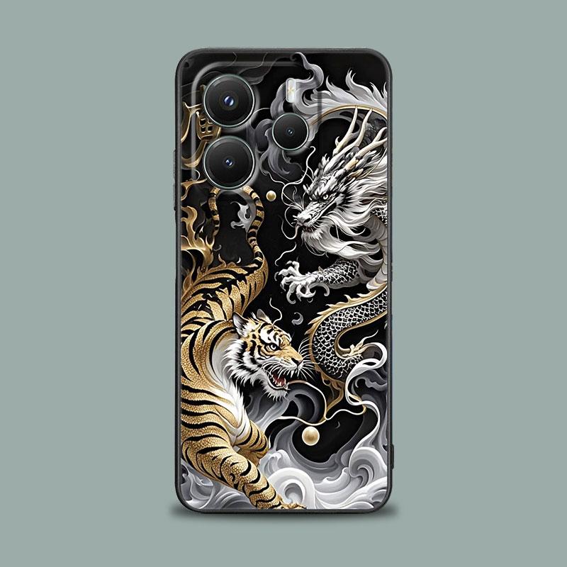 Phone Case for Xiaomi Redmi 15C 14C 12C 13C Redmi Note 15 14 13 12 11 10 Pro Plus 5G 12S Silicone Cover Cute Black White Dragon