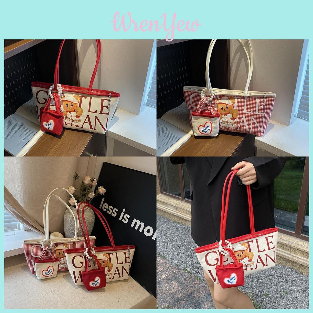 Canvas Bag For Women Large Capacity With Contrast Stitching And Zipper Closure For Daily Use