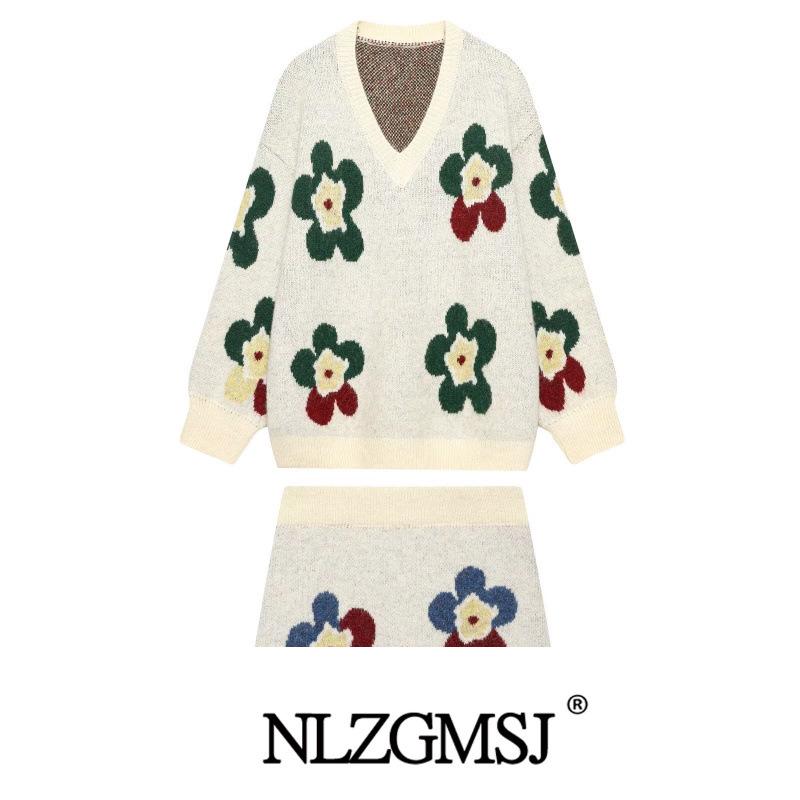 Spring 2026 European & American Style Floral Jacquard Knit Set S