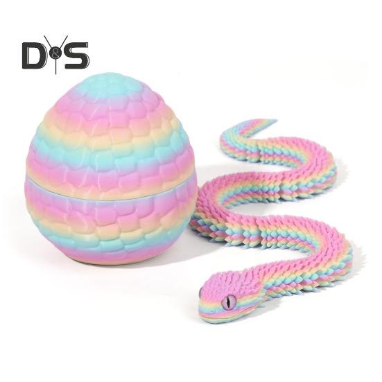 1 Set 3D Printed Snake Egg Figurine Movable Joints Snake Eggshell Figure Fidget Toy Snake Egg with Articulated Snake Inside Desktop Decoration