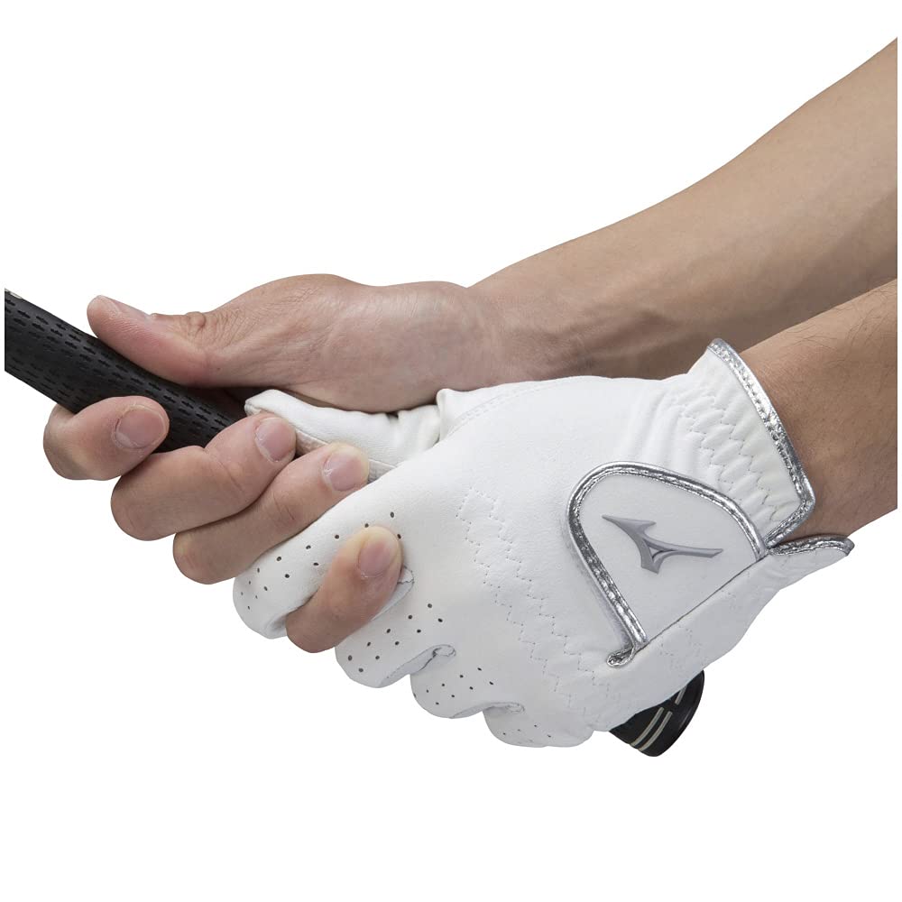 MIZUNO Mizuno Musou Golf Synthetic Leather and Synthetic Leather 5MJML151 Men's Gloves, Left-Handed, Palm Sheepskin, Back (Suede), White, 22cm,