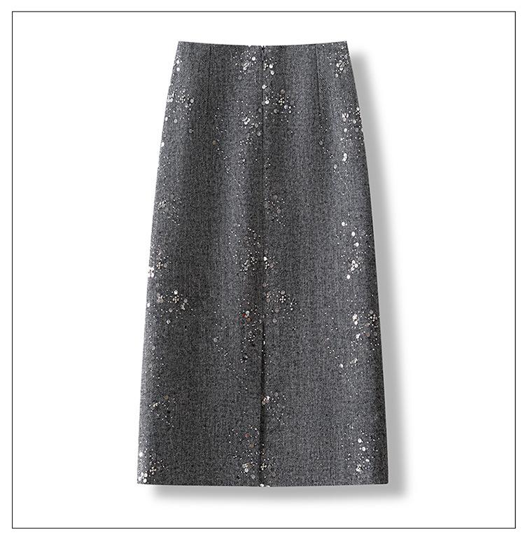 Sequined Woolen High-Waist Straight Skirt for Women