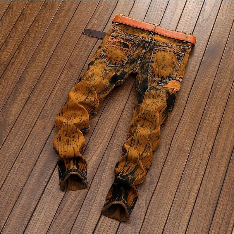 Männer Retro Jeans Mode Persönlichkeit Loch Patch Dünne Gerade Jeans Hosen für Männliche Stecker Größe 3 farben