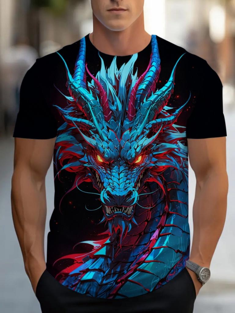 Mens 3D Dragon Print T-Shirt Fashion Short Sleeves O-Neck Graphics Tees Comfortable Summer Casual Harajuku Street Men's Clothing