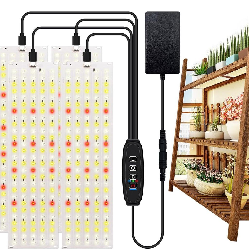 New 4PCS Grow Panel Light Ultra-thin Full Spectrum Dimmable Timer Plant Lights Under Cabinet Growing Lamp for Indoor Plants Rack