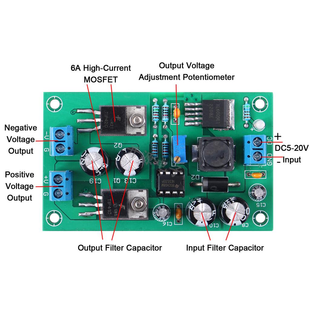 Регульований DC-DC перетворювач XL6009, 5В/9В/12В/15В/18В, позитивні та негативні регульовані виходи