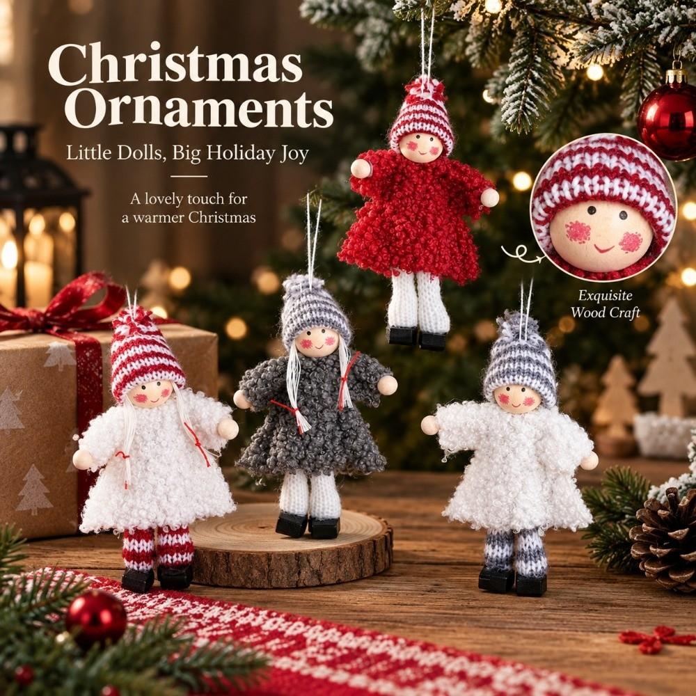 Skiing Doll Christmas Ornament Wood Tree Hanging Decor Creative Christmas Figurine Tree Decoration