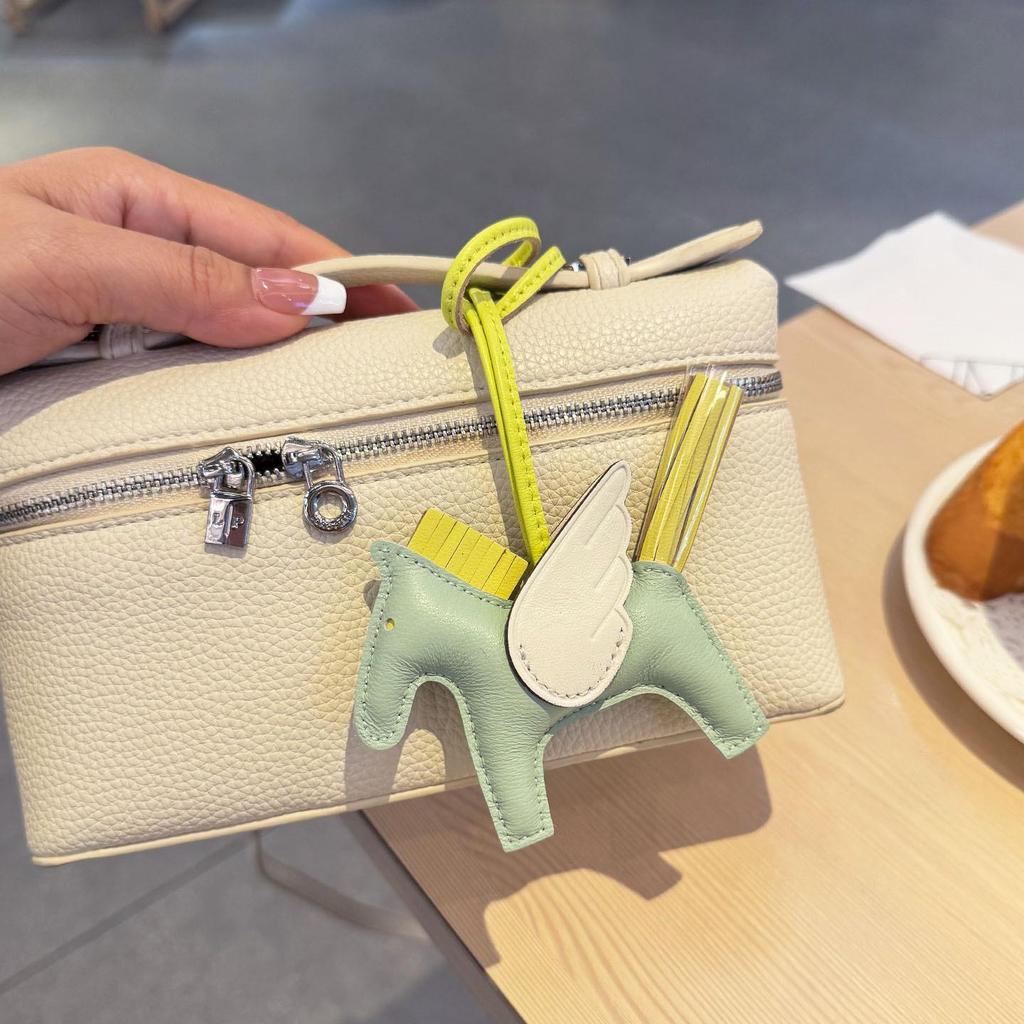 Engel Pegasus Handgenähter Lammfell Taschenanhänger - Niedliche Damenhandtaschen Dekoration & Autoschlüsselanhänger