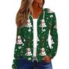 Chaqueta Casual con Capucha y Cremallera de Manga Larga con Estampado Navideño de Moda para Mujer